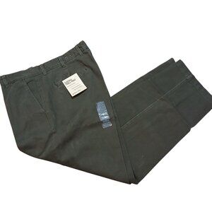 St Johns Bay Sueded Twill Pants Green Flat-Front Durable Heavyweight Mens 40x32